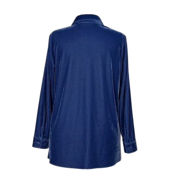 Soft Surroundings Royal Blue Velvet Button Down  Long Tunic Cozy Shirt Sz L - Picture 3 of 7